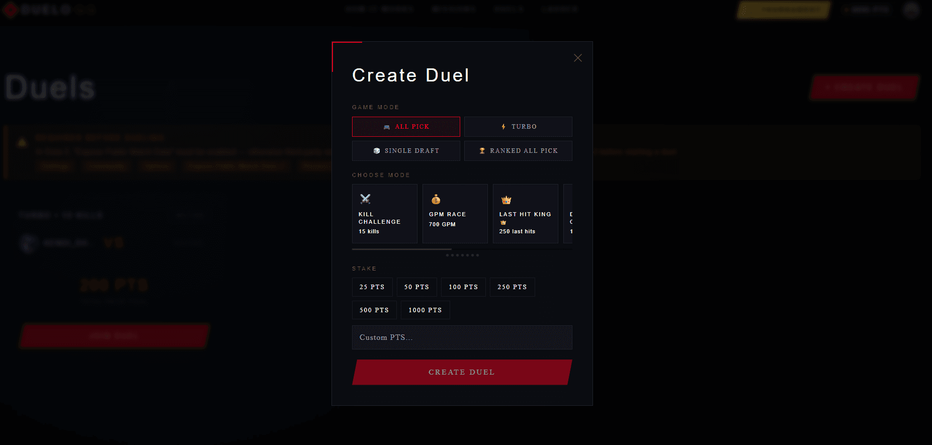 Learn how to join or create a duel, which challenge modes are available, and how the result gets determined 